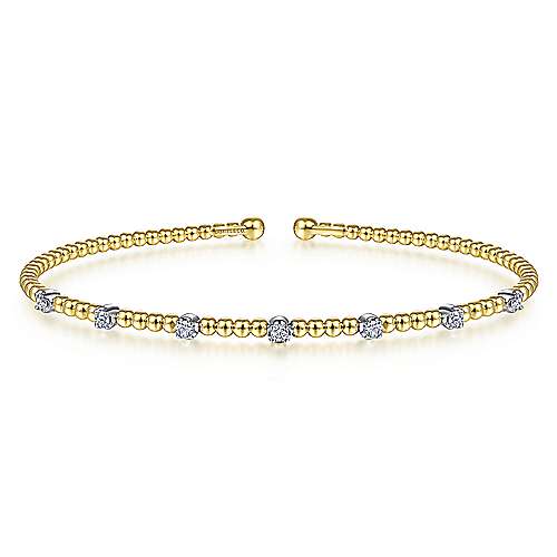 Gabriel & Co 14K White-Yellow Gold Bujukan Bead Cuff Bracelet with Diamond Stations