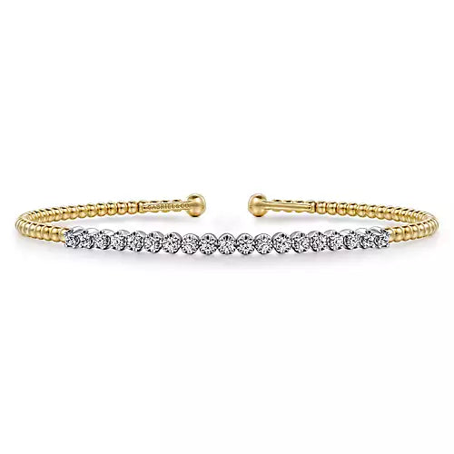 Gabriel & Co., Beaded Bangle Bracelet Cuff 14K White and Yellow Gold Diamond 0.40ct Bujukan
