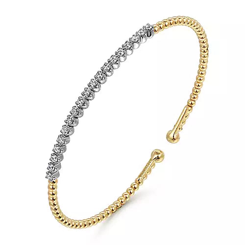 Gabriel & Co., Beaded Bangle Bracelet Cuff 14K White and Yellow Gold Diamond 0.40ct Bujukan