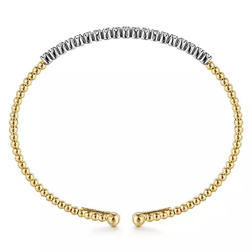 Gabriel & Co., Beaded Bangle Bracelet Cuff 14K White and Yellow Gold Diamond 0.40ct Bujukan