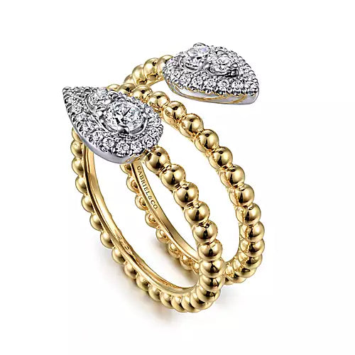 Gabriel & Co., 14K White-Yellow Gold Bujkan Wrap Ring with Teardrop Diamonds