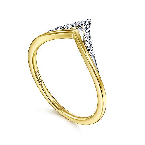 Gabriel & Co., 14K Two Tone Gold Curved V-Shaped Ring