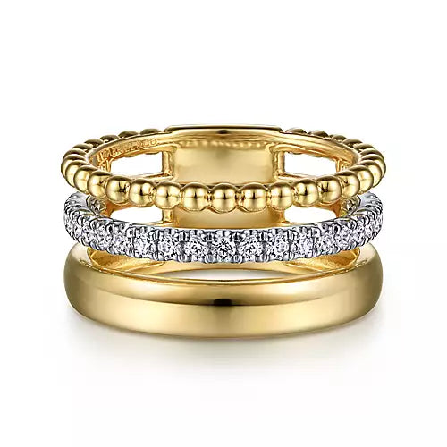 Gabriel & Co., 14K White-Yellow Gold Wide Band Diamond Bujukan Ring