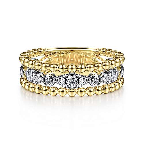 Gabriel & Co.,14K White-Yellow Gold Diamond and Bujukan Bead Ring