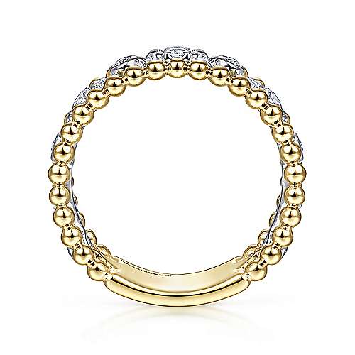 Gabriel & Co.,14K White-Yellow Gold Diamond and Bujukan Bead Ring