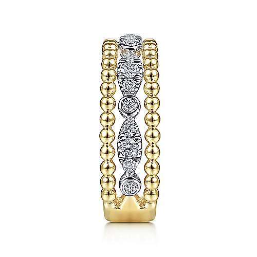Gabriel & Co.,14K White-Yellow Gold Diamond and Bujukan Bead Ring