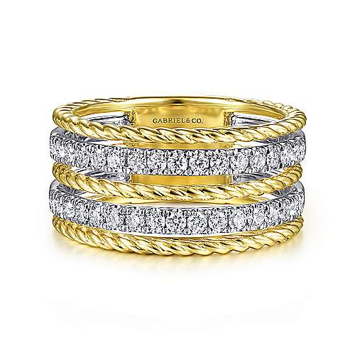 Gabriel & Co., 14K White-Yellow Gold Twisted Rope and Diamond Ring