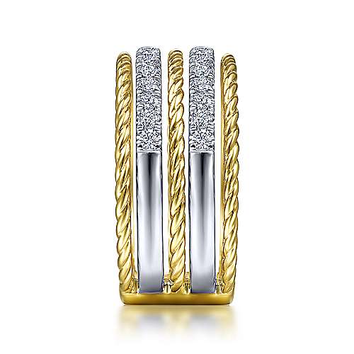 Gabriel & Co., 14K White-Yellow Gold Twisted Rope and Diamond Ring