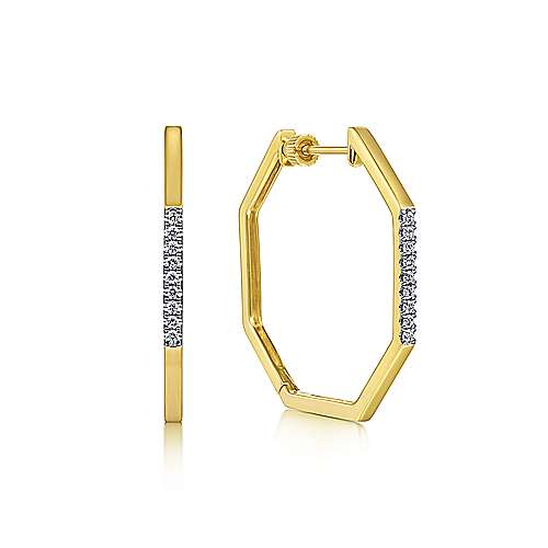 Gabriel & Co., 14K Yellow Gold 30MM Classic Diamond Hoop Earrings