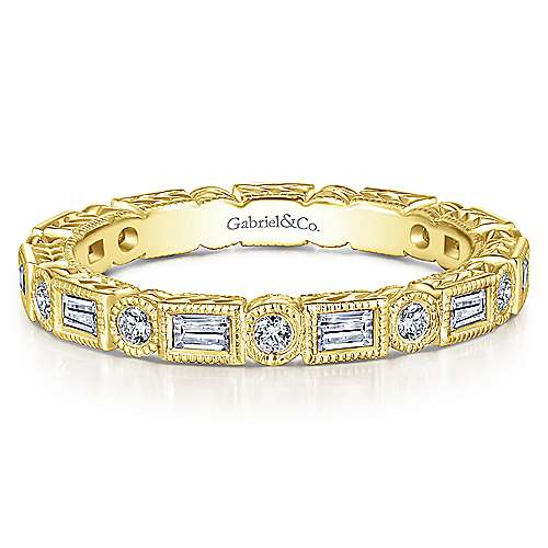 Gabriel & Co 14K Yellow Gold Baguette and Round Diamond Eternity Ring