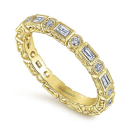 Gabriel & Co 14K Yellow Gold Baguette and Round Diamond Eternity Ring