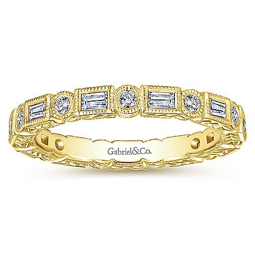 Gabriel & Co 14K Yellow Gold Baguette and Round Diamond Eternity Ring