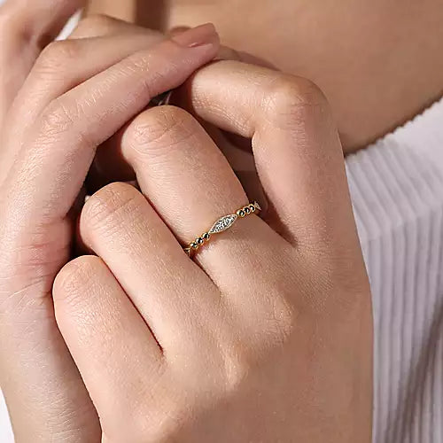 Gabriel & Co 14K Yellow Gold Beaded Marquis Cluster Diamond Bujukan Ring