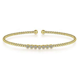 Gabriel & Co. 14K Yellow Gold Bujukan Bead Cuff Bracelet with Cluster Diamond Stations