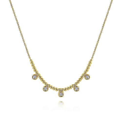 Gabriel & Co., 14K Yellow Gold Bujukan Bead Necklace with Diamond Drops
