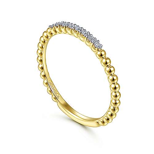 Gabriel & Co., 14K Yellow Gold Bujukan Bead and Diamond Stackable Ring