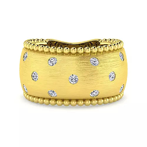 Gabriel & Co., 14K Yellow Gold Bujukan Diamond Ladies Wide Band Ring