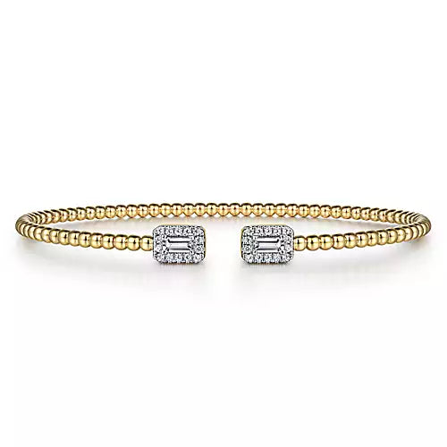 Gabriel & Co., 14K Yellow Gold Bujukan Open Cuff Bracelet with Diamond Baguettes