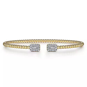 Gabriel & Co.,14K Yellow Gold Bujukan Open Cuff Bracelet with Diamond Baguettes