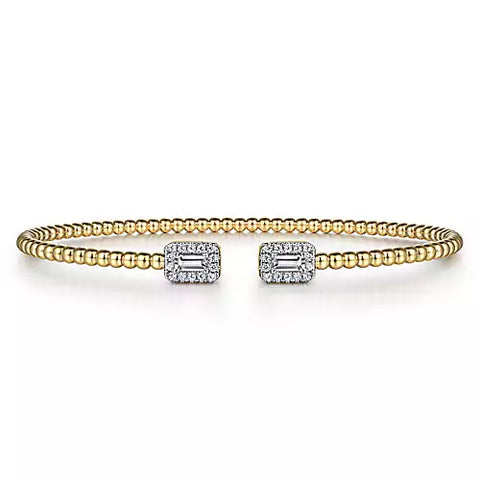 Gabriel & Co.,14K Yellow Gold Bujukan Open Cuff Bracelet with Diamond Baguettes