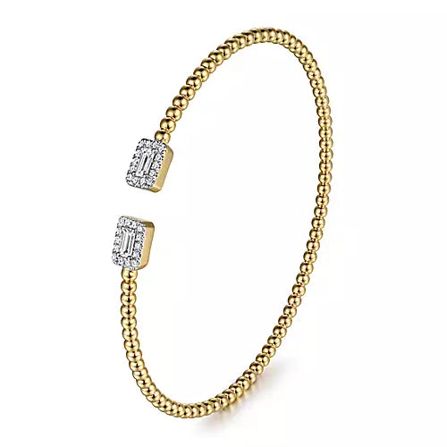 Gabriel & Co., 14K Yellow Gold Bujukan Open Cuff Bracelet with Diamond Baguettes