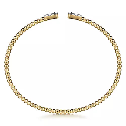Gabriel & Co., 14K Yellow Gold Bujukan Open Cuff Bracelet with Diamond Baguettes