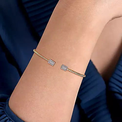 Gabriel & Co., 14K Yellow Gold Bujukan Open Cuff Bracelet with Diamond Baguettes