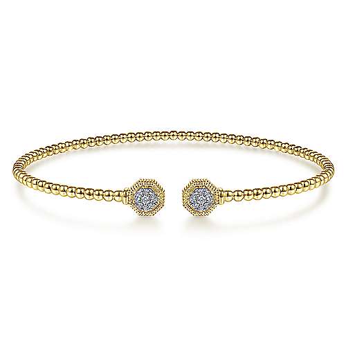 Gabriel & Co.,14K Yellow Gold Bujukan Split Cuff Bracelet with Diamond Pavé Hexagon Caps