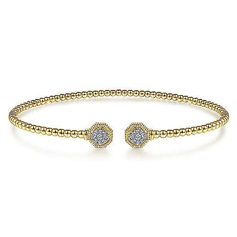 Gabriel & Co.,14K Yellow Gold Bujukan Split Cuff Bracelet with Diamond Pavé Hexagon Caps