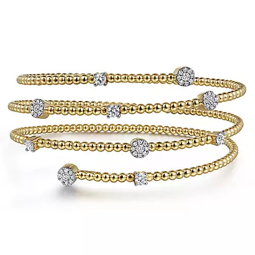 Gabriel & Co., 14K Yellow Gold Bujukan Wrap Diamond Bangle