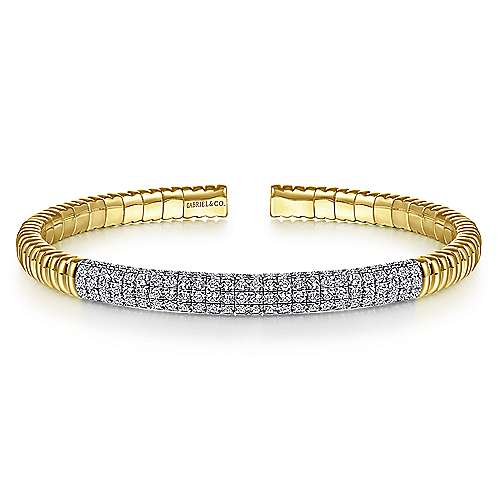 Gabriel & Co., 14K Yellow Gold Cuff Bracelet with Diamond Pavé Station