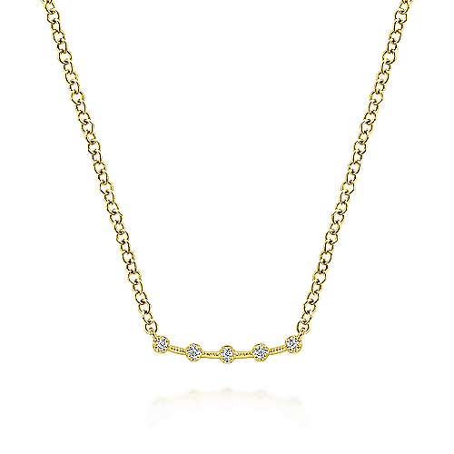 Gabriel & Co., 14K Yellow Gold Curved Bar Necklace with Diamond Stations