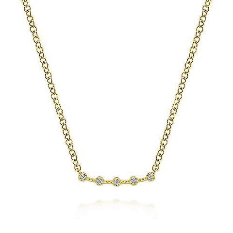 Gabriel & Co., 14K Yellow Gold Curved Bar Necklace with Diamond Stations