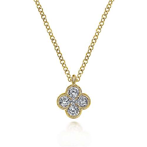 Gabriel & Co., 14K Yellow Gold Diamond Clover Pendant Necklace