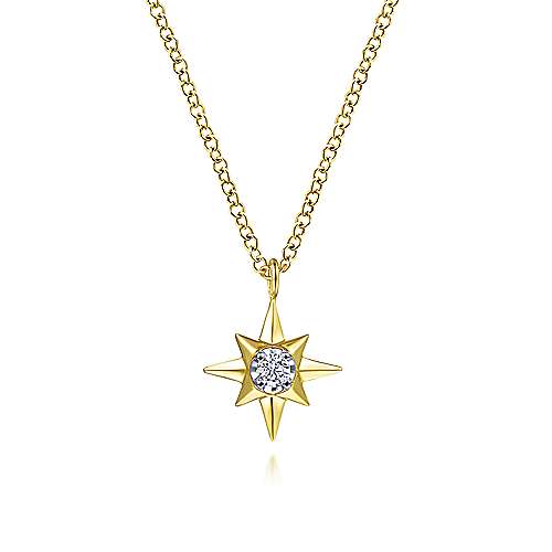 Gabriel & Co., 14K Yellow Gold Diamond Star Pendant Necklace