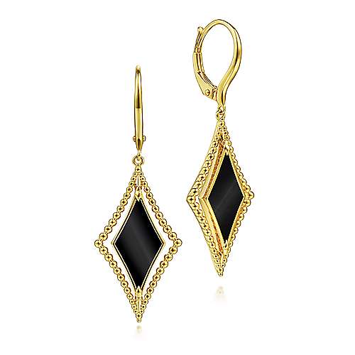 Gabriel & Co 14K Yellow Gold Onyx Bujukan Fashion Drop Earrings