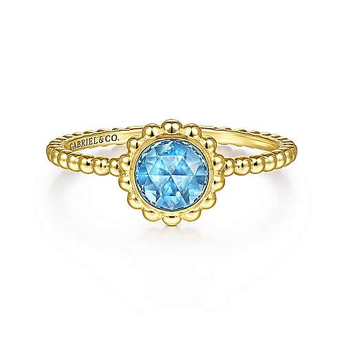 Gabriel & Co., 14K Yellow Gold Bezel Set Blue Topaz Ring