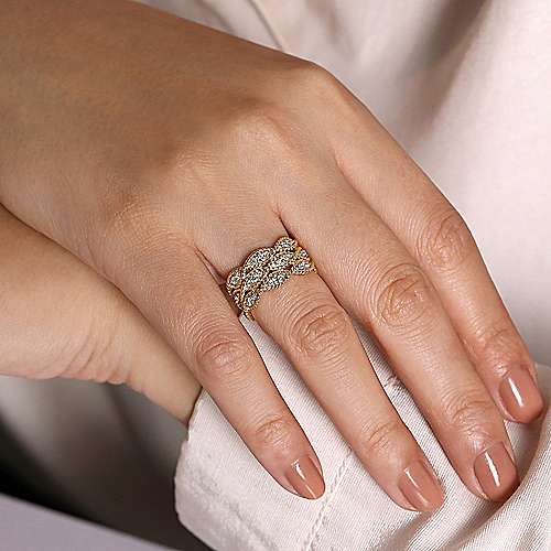 Gabriel & Co., 14K Yellow Gold Twisted Braided Diamond Wide Band Ring