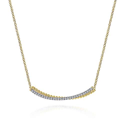 Gabriel & Co., 14K Yellow-White Gold Bujukan Bead and Diamond Pavé Curved Bar Necklace