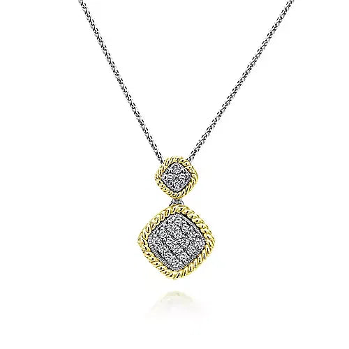 Gabriel & Co., 14K Yellow Gold Double Diamond Rope Pave' Pendant Necklace