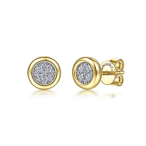 Gabriel & Co., 14K Two-Tone Gold Round Bezel Set Diamond Stud Earrings