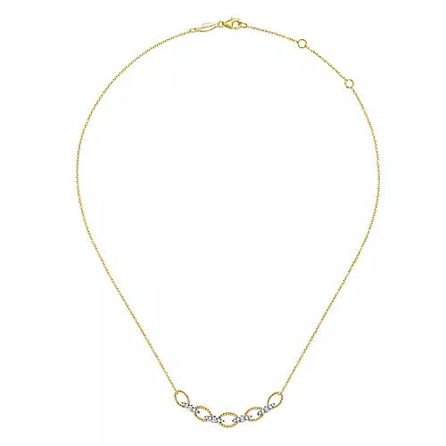 Gabriel & Co., 14K Yellow-White Gold Twisted Rope Oval Link Necklace with Diamond Connectors