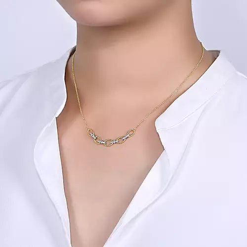Gabriel & Co., 14K Yellow-White Gold Twisted Rope Oval Link Necklace with Diamond Connectors