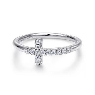 Gabriel & Co 14K White Gold Sideways Diamond Cross Ring