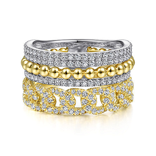 Gabriel & Co., 14K White-Yellow Gold Wide Band Layered Diamond Ring