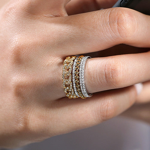 Gabriel 14K White-Yellow Gold Wide Band Layered Diamond