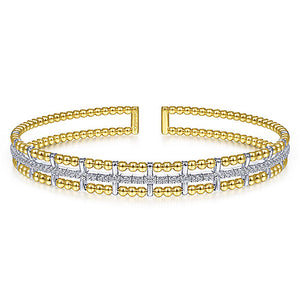 Gabriel & Co., 14K Yellow and White Gold Bujukan Bead Cuff Bracelet with Inner Diamond Channel