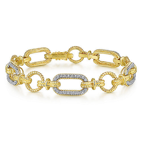 Gabriel & Co., 14K Yellow and White Gold Diamond Bracelet with Alternating Links