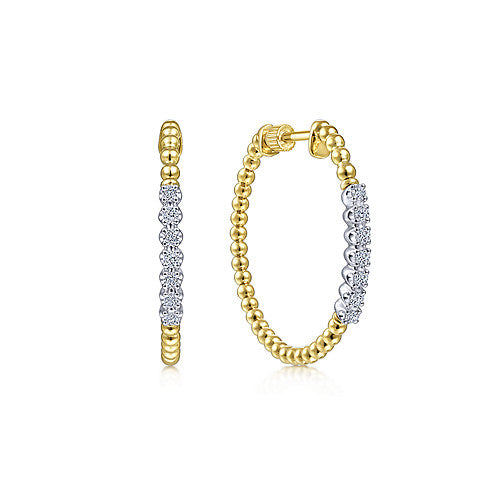 Gabriel & Co., 14K Yellow Gold 30mm Bujukan Diamond Classic Hoop Earrings