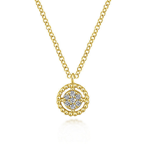 Gabriel & Co., 14K Yellow Gold Beaded Round Floating Diamond Pendant Necklace
